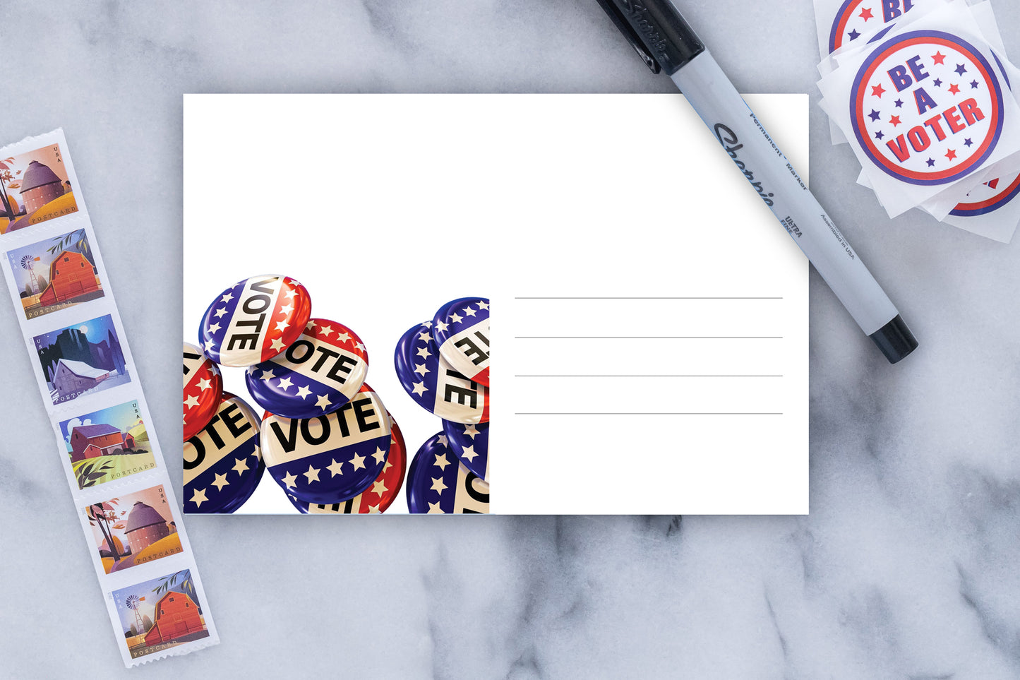 Vote Buttons 4x6 Postcards (50 Pack)