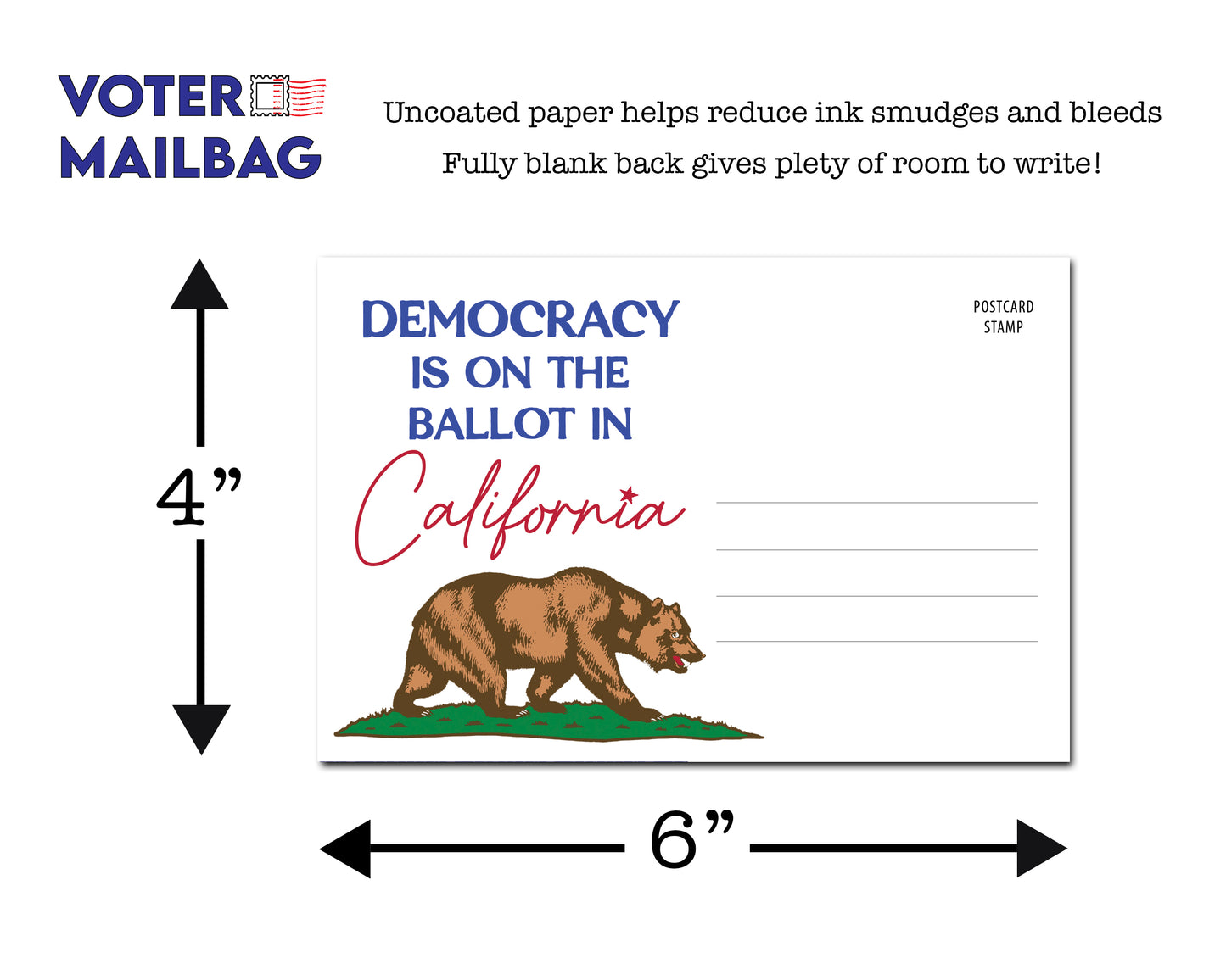 California Voter Postcards - Blank 4x6 Voter Postcards (100 Pack)